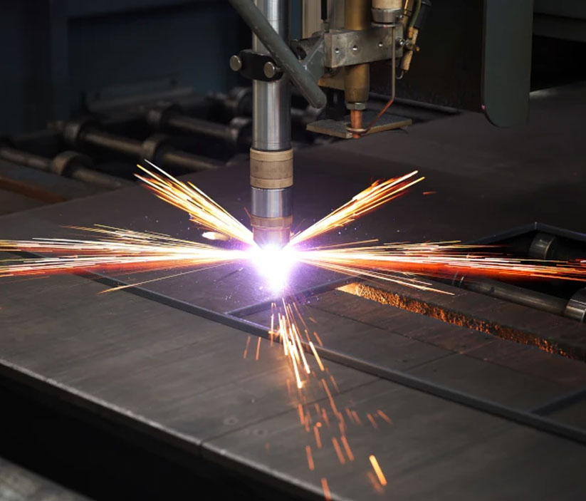 Laser cutting in progress